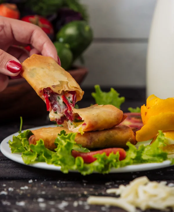 Crispy Snap Bite Spring Roll served with dipping sauce – Premium frozen vegetable snack