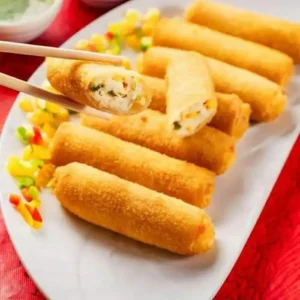 Snap Bite Cheese Corn Roll frozen snack packaging – Premium cheese and sweet corn rolls ready in 5 minutes